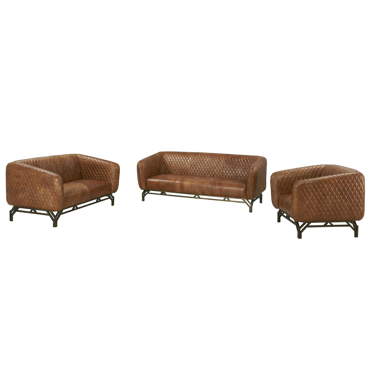 Vincent Industrial Modern Love Seat - Light Brown Leather