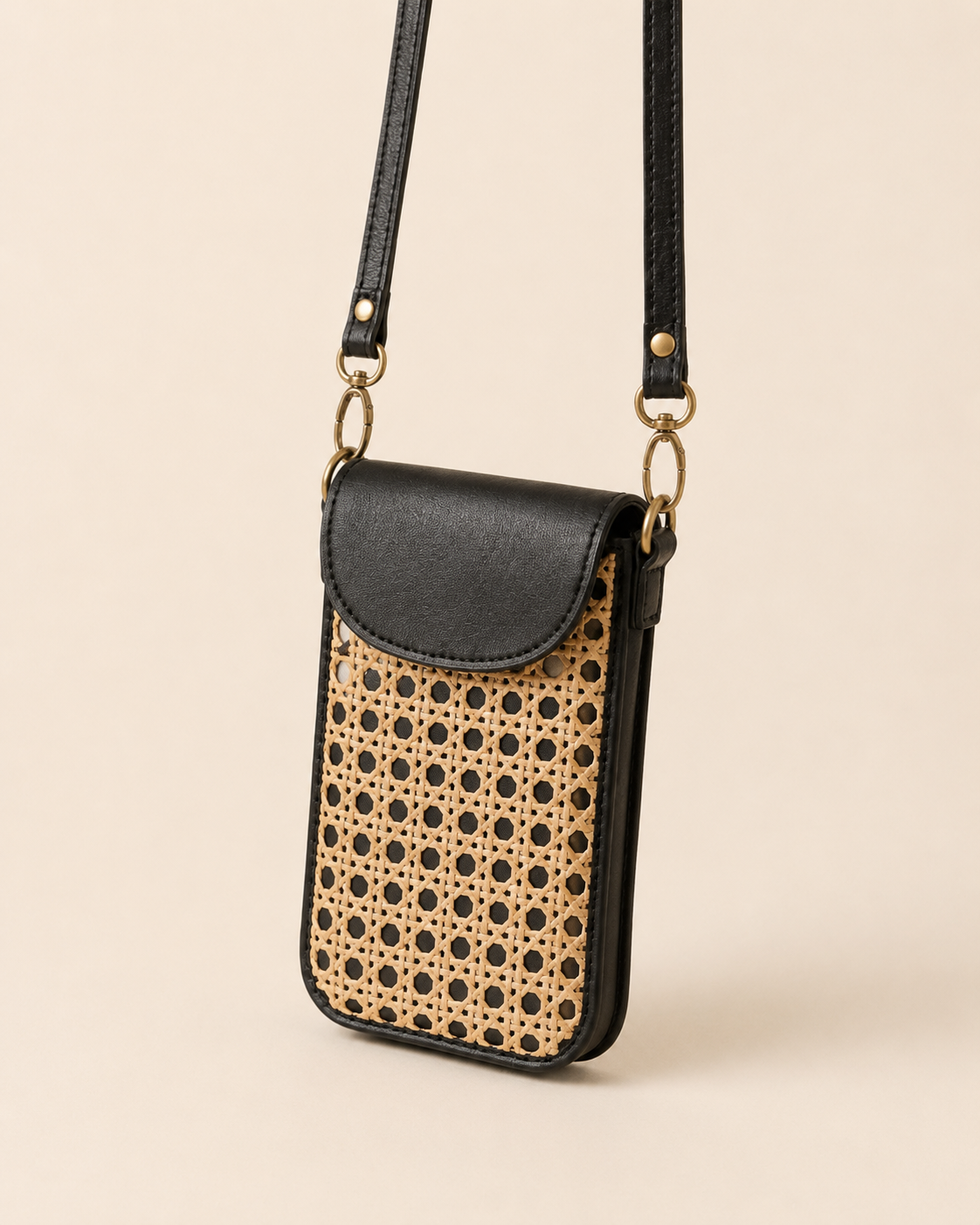 Nia Leather and Rattan Phone Sling