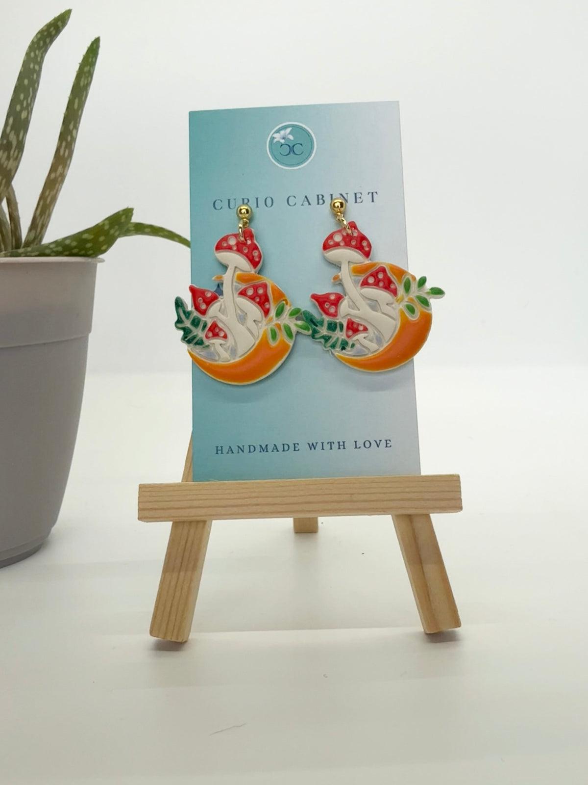 Orange Moon Midnight Mushrooms - Polymer Clay Earrings