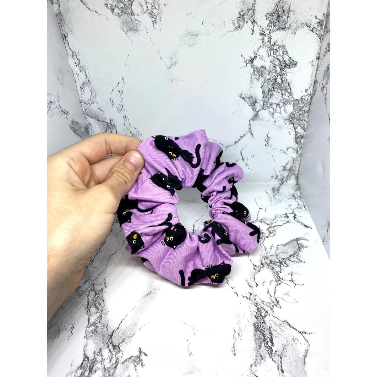 Mini Purple Kitty Cat Halloween Scrunchie