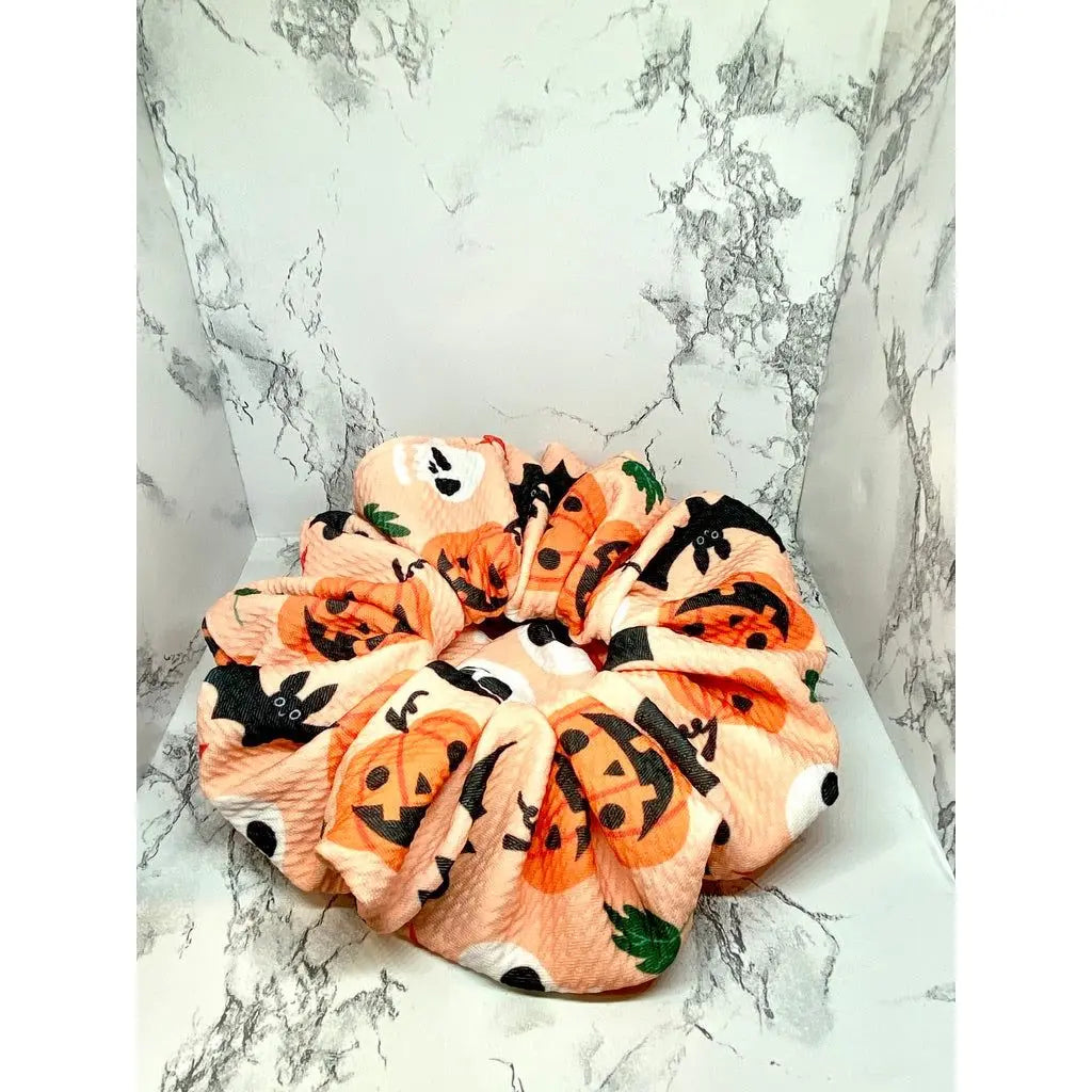 Pumpkin Bat and Skull Halloween Bullet Scrunchie