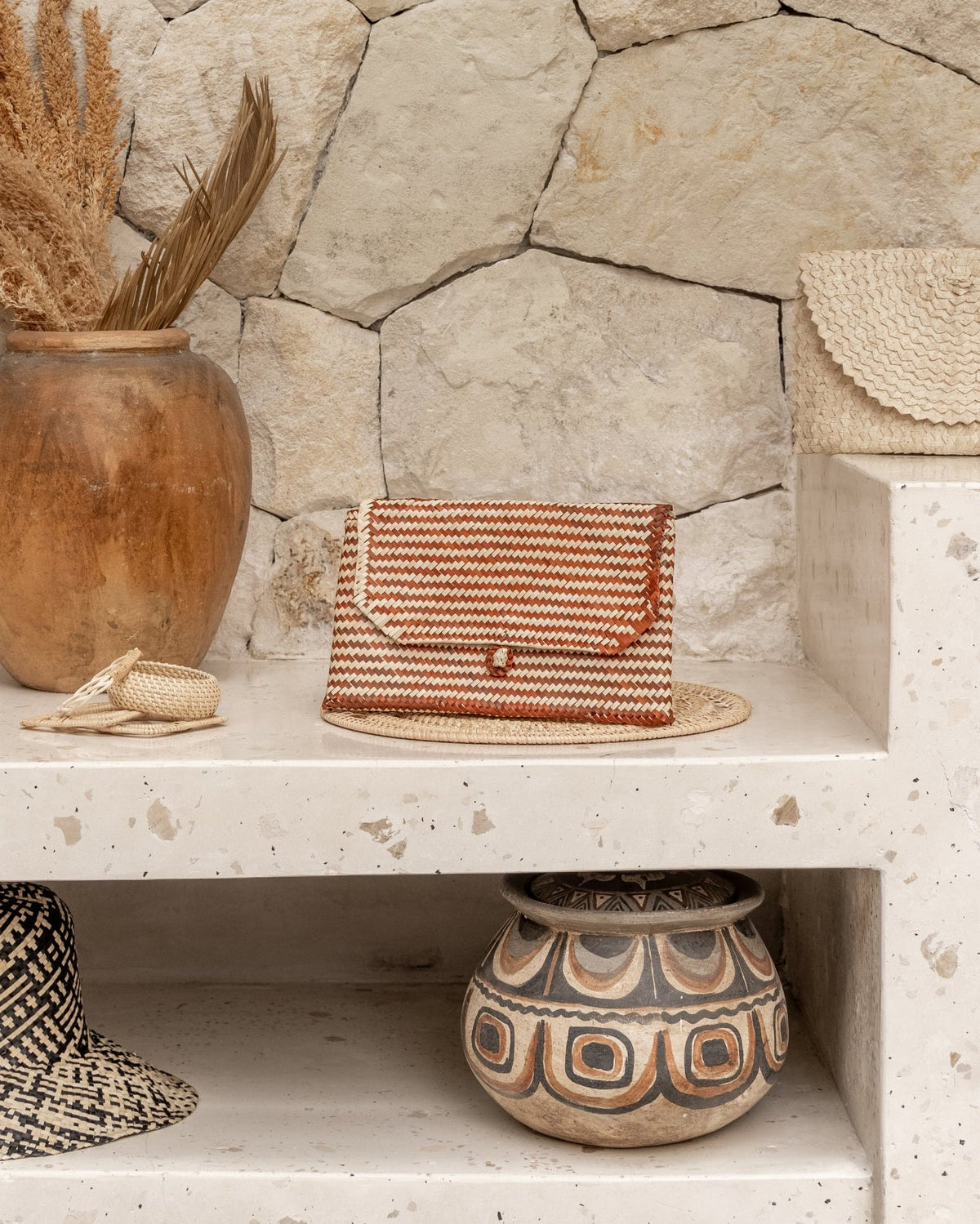 Stripes Rattan Clutch