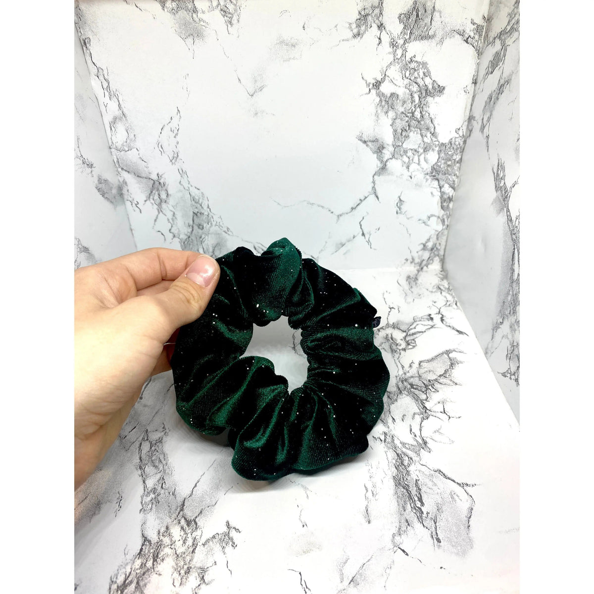 Mini Green Sparkle Velvet Christmas Scrunchie