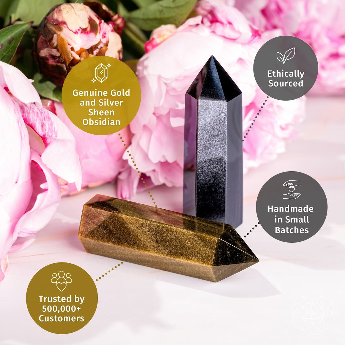 The Upper Hand โ Gold & Silver Sheen Obsidian Points
