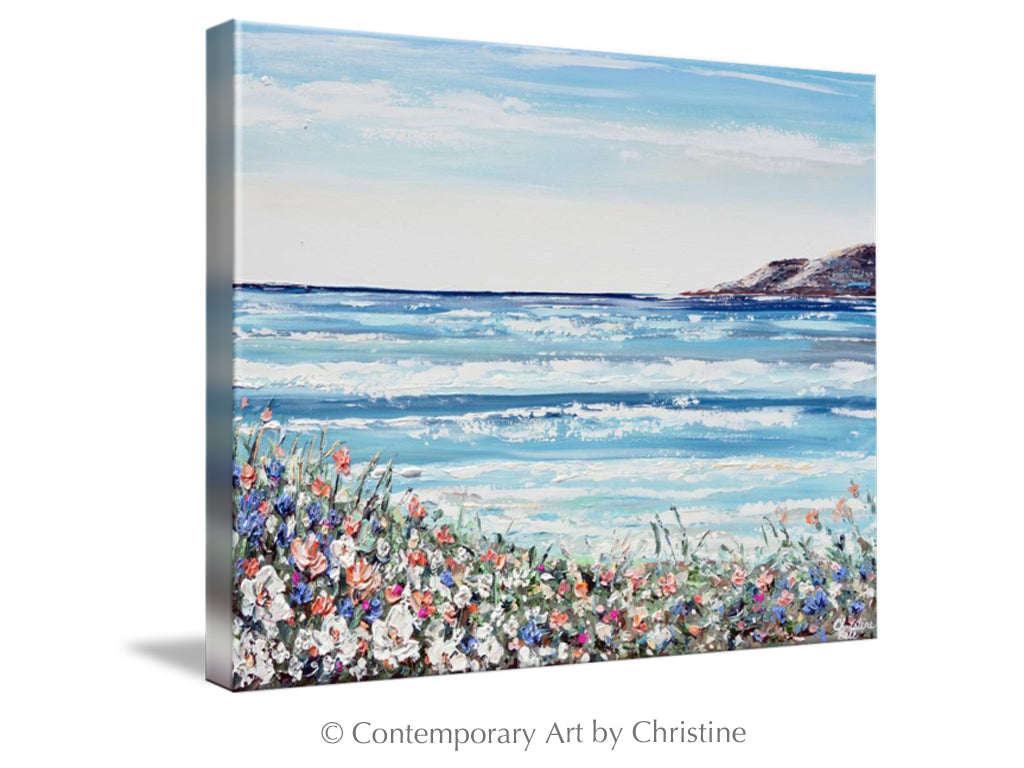 "La Jolla Cove" GICLรE PRINT Art Coastal Abstract Painting Ocean Beach Wildflowers Seascape