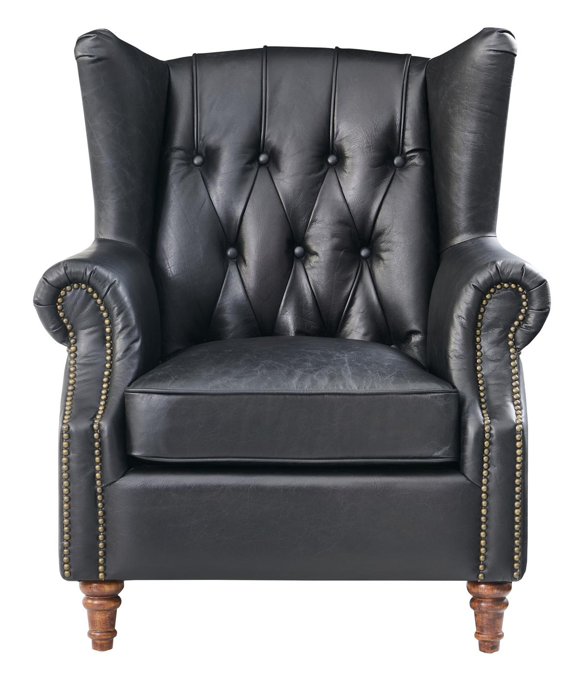 Tufted English Rolled Arm Wing Chair - Top Grain Leather