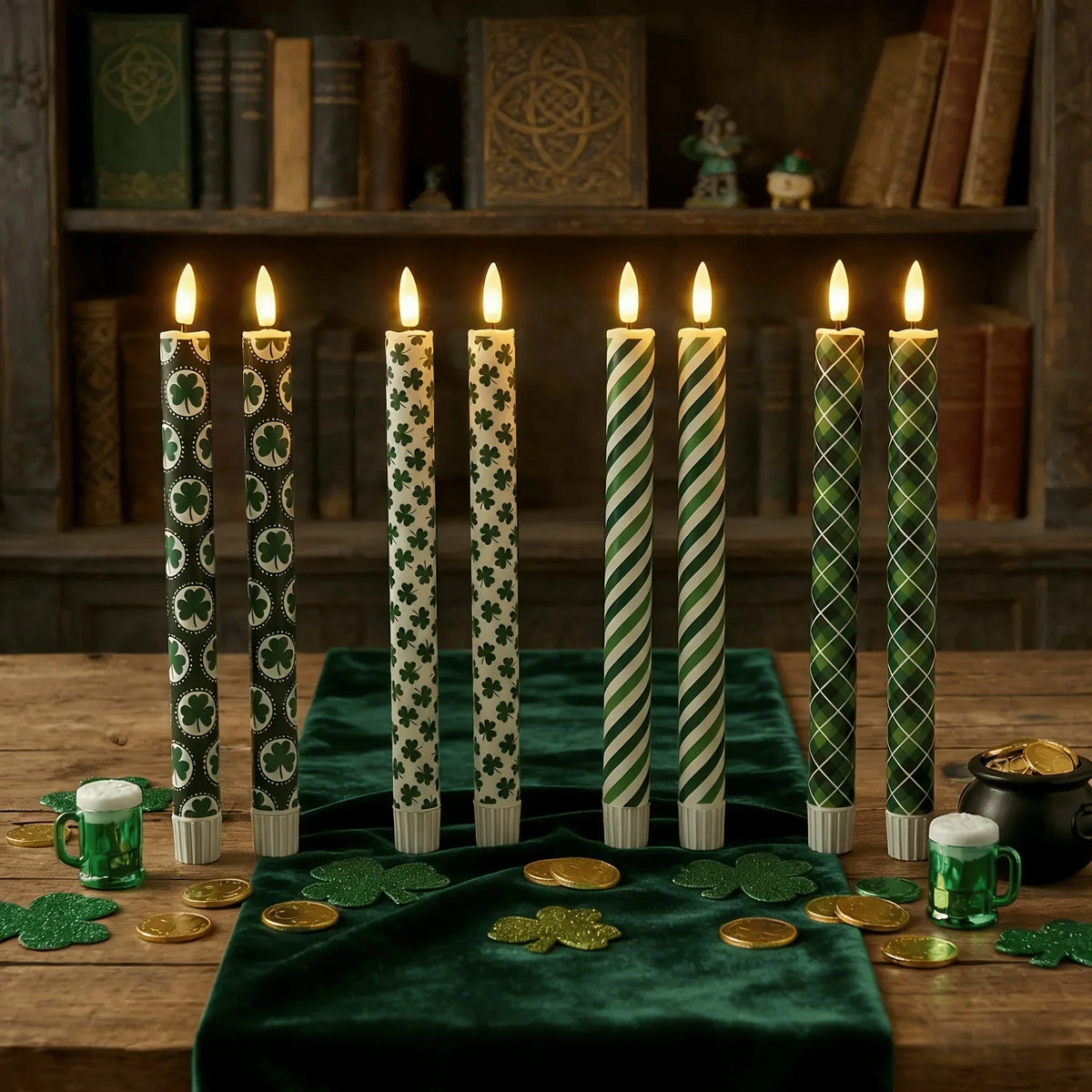 Candles - LED Green 10 Inch Set