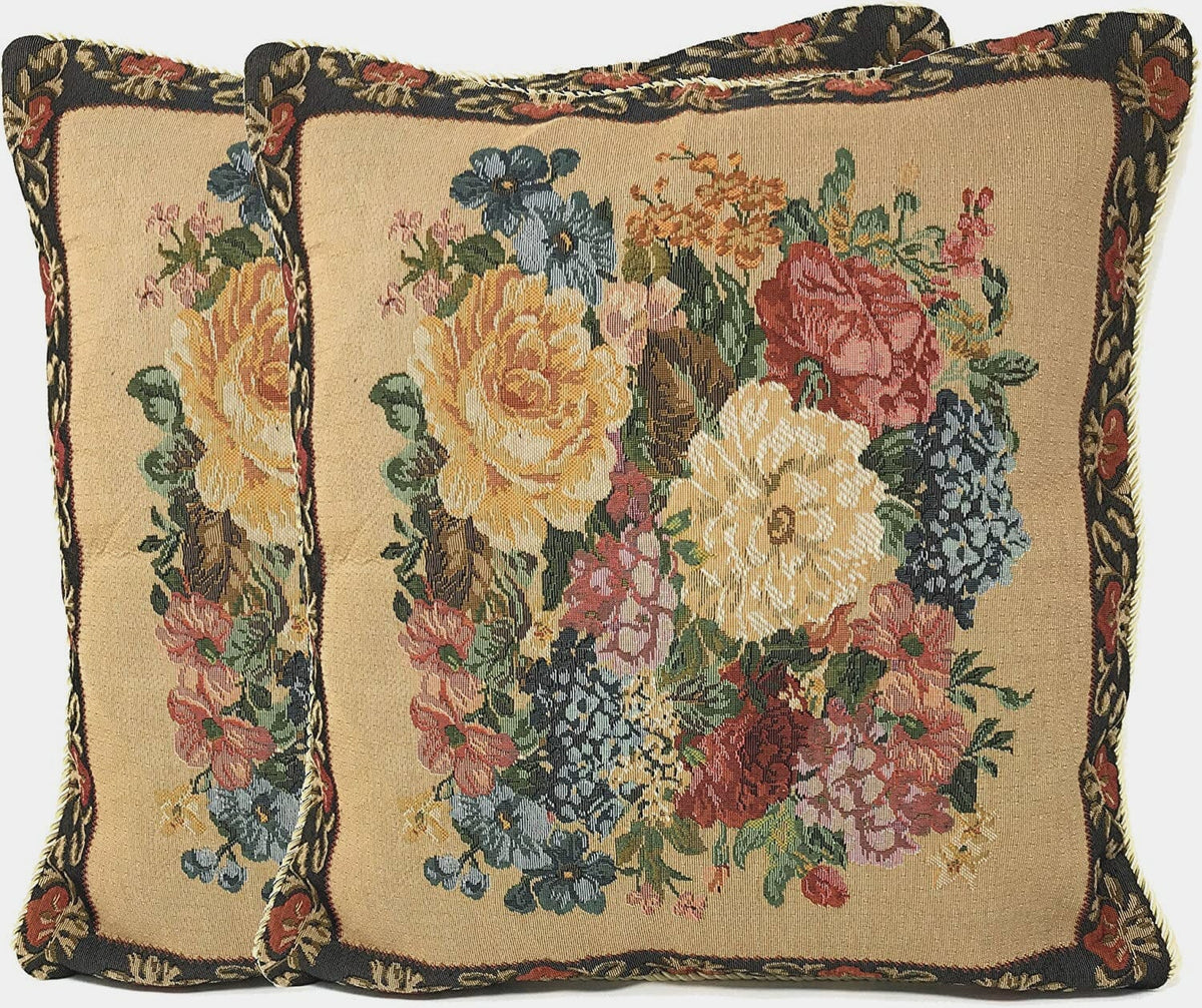 Tache 18 x 18 Inch Colorful Country Rustic Floral Morning Awakening Tapestry Throw Pillow Cover (3089B)