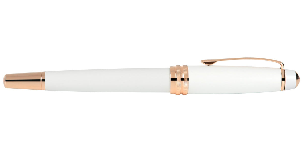 Baileyโข Pearlescent White Lacquer Rose Gold Plated Stainless Steel Fine Nib Fountain Pen