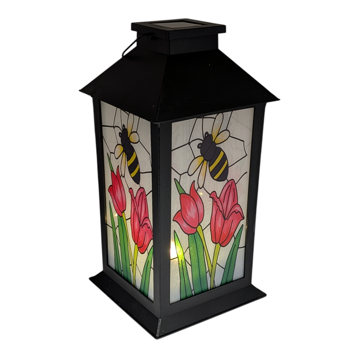 Solar Powered Stained Glass Style 11" Lantern -