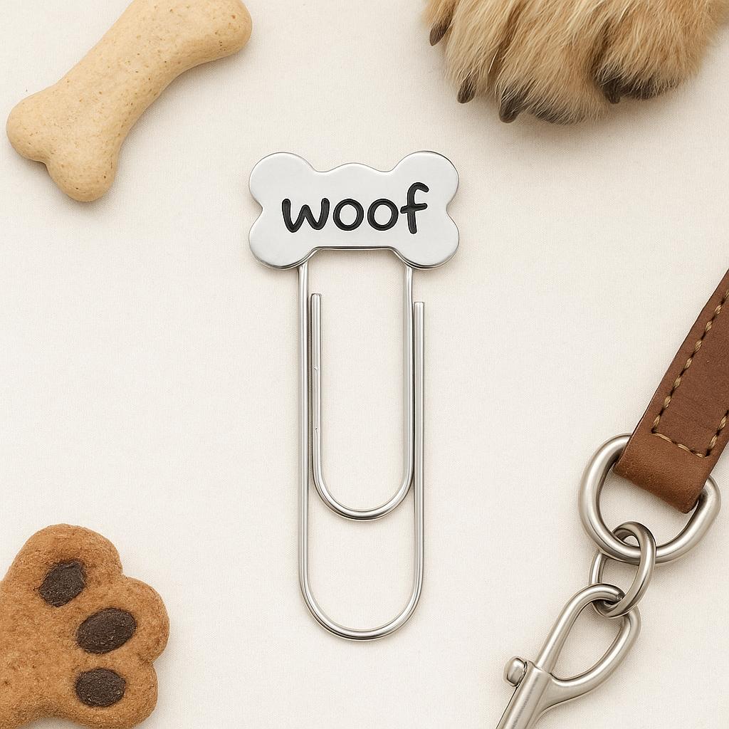 Woof Dog Bone Paperclip Bookmark Stainless Steel Charm Pet Lover Gift