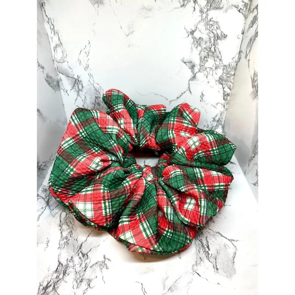 Red and Green Plaid Christmas Bullet Scrunchie