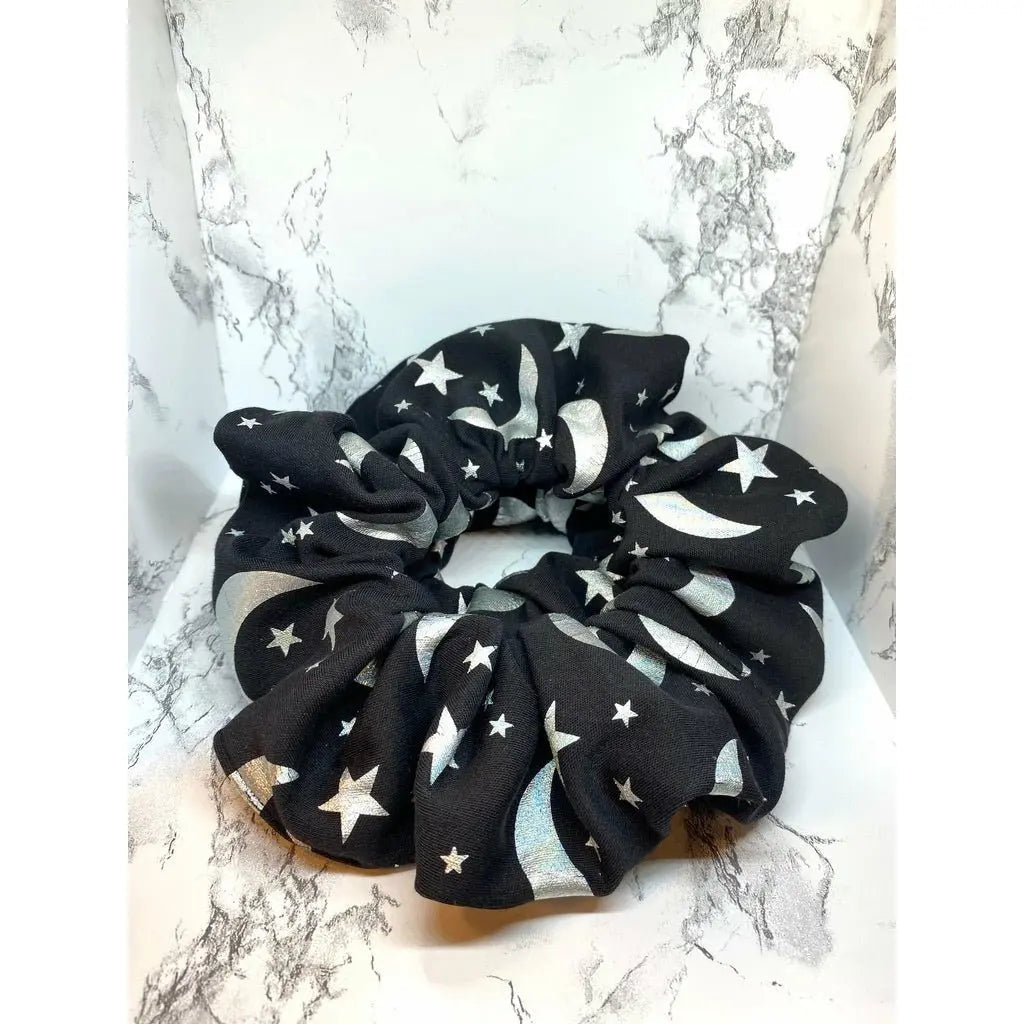 Holographic Moon and Star Halloween Scrunchie