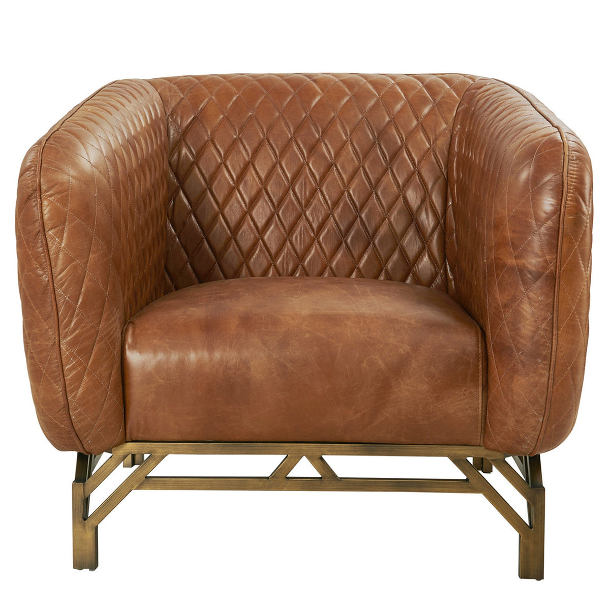 Vincent Industrial Modern Arm Chair - Light Brown Leather