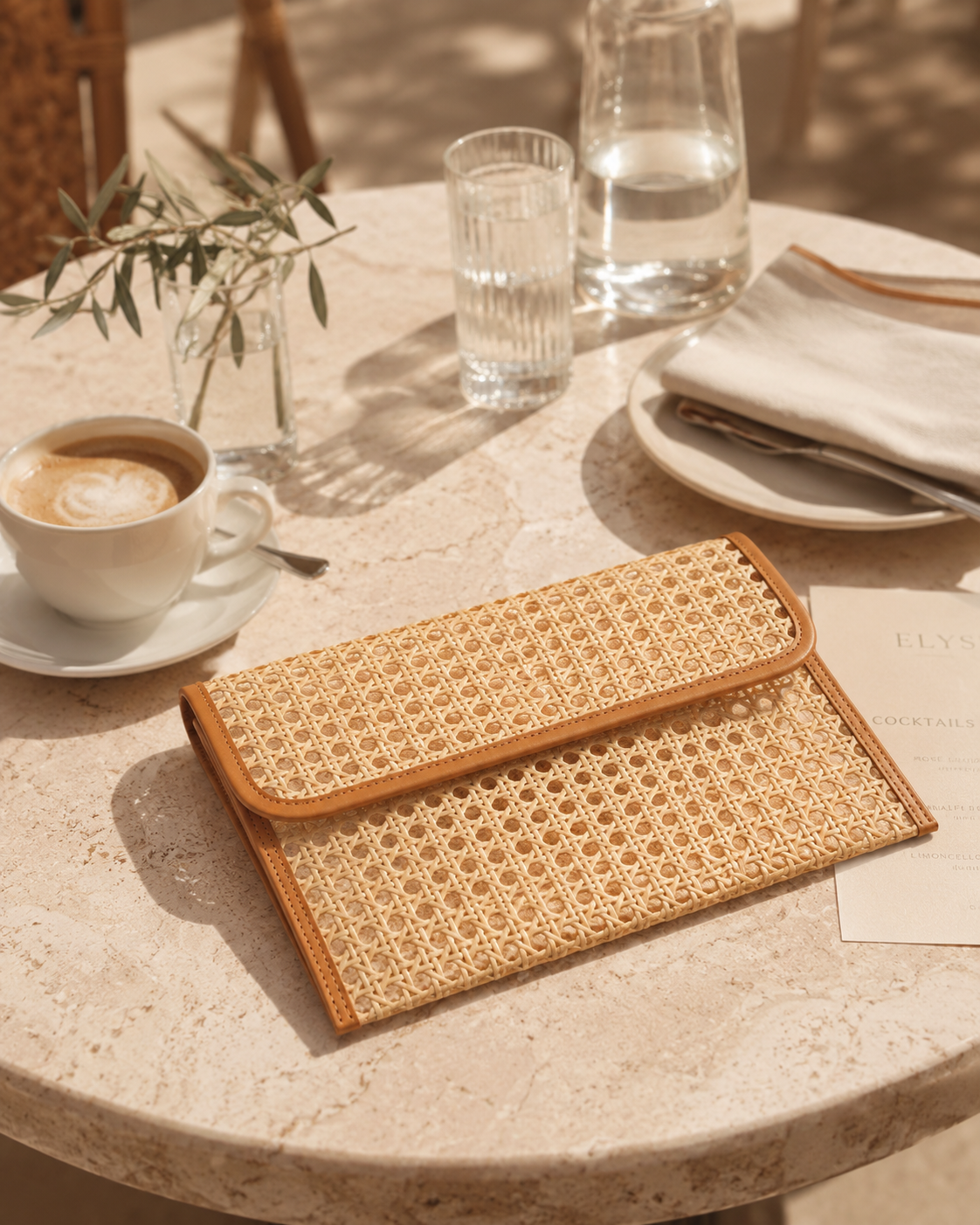 Eva Leather and Rattan Clutch