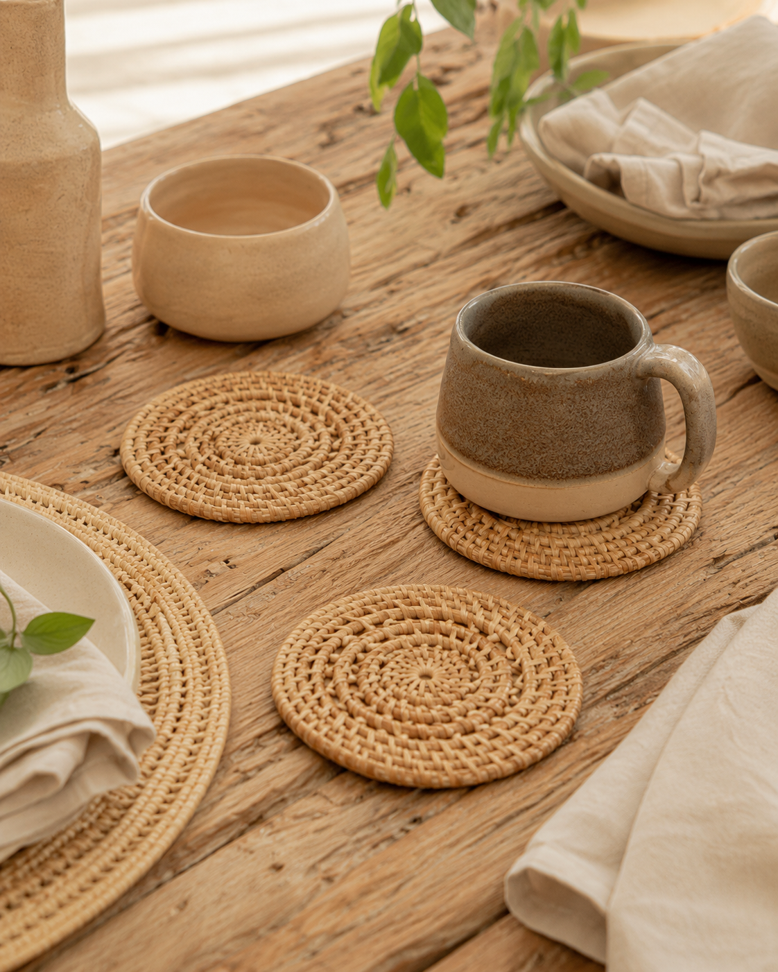 Woven Rattan Coaster Set