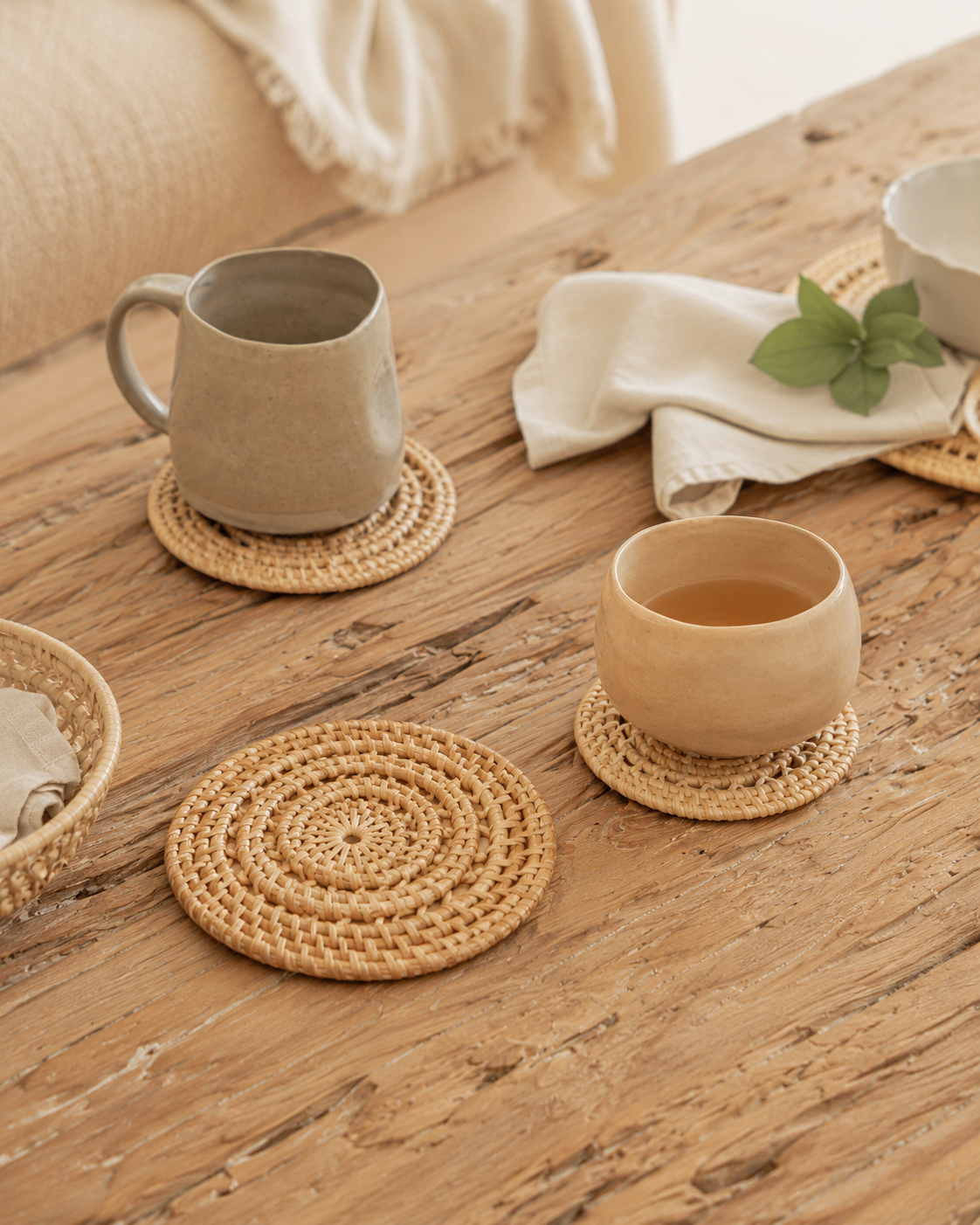 Woven Rattan Coaster Set