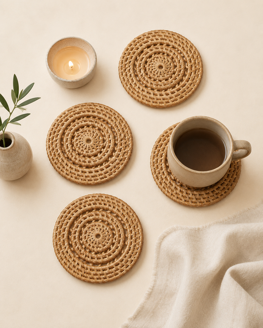 Woven Rattan Coaster Set