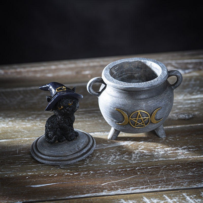 Black Cat on Cauldron Trinket Box