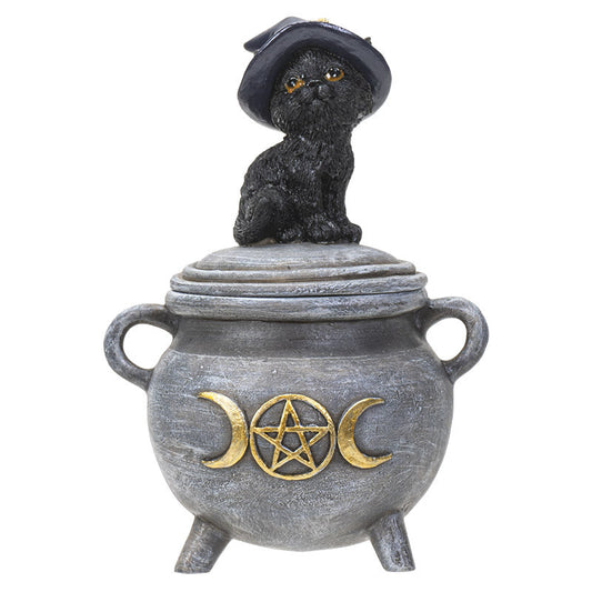 Black Cat on Cauldron Trinket Box
