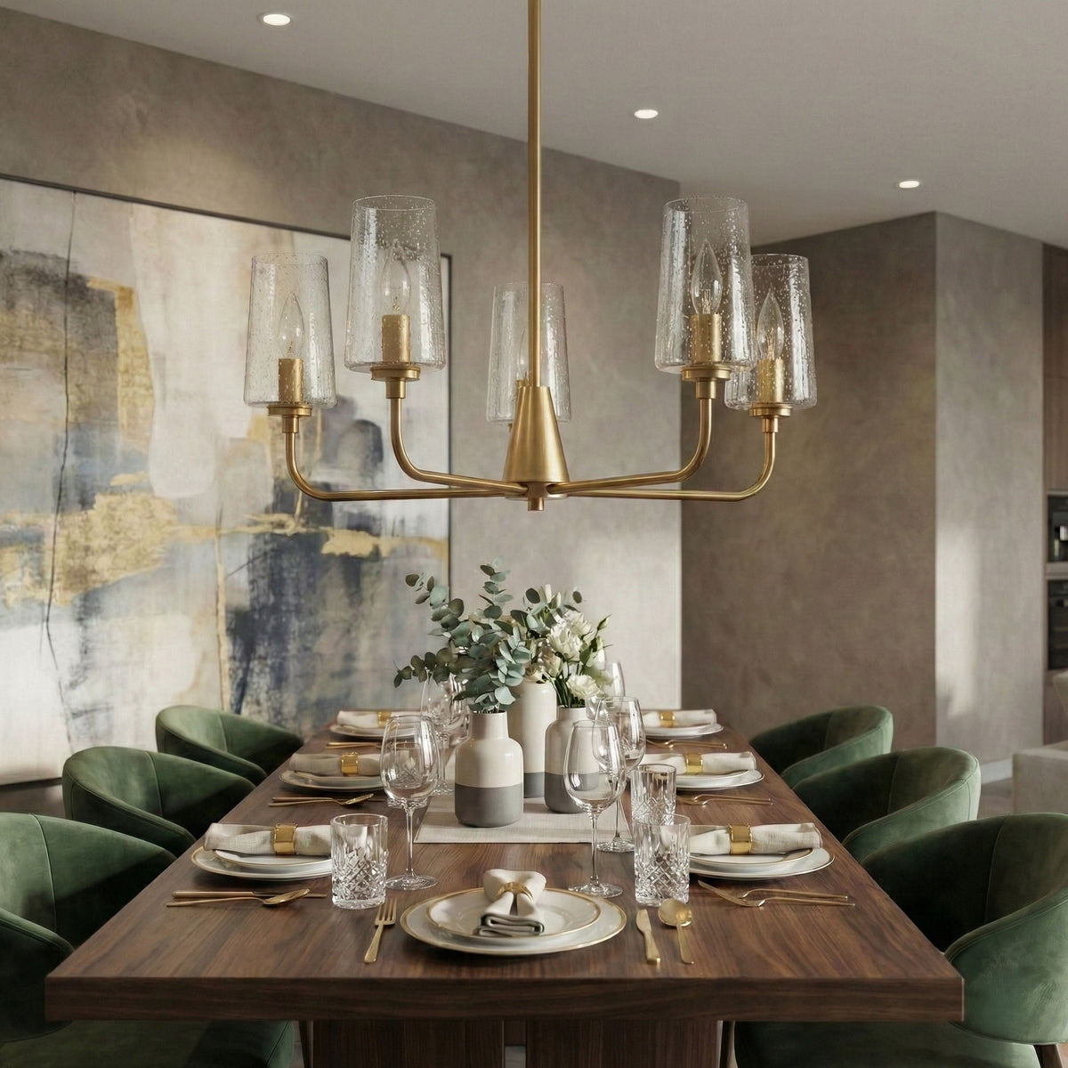 Dazzle - 5 Lights Chandelier With Clear Seeded Satin - Antique Brass / Clear / Gold