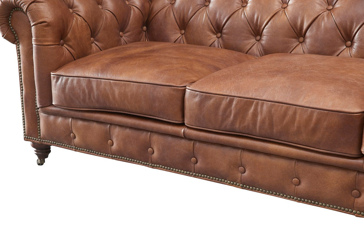 Century Chesterfield Sofa - Bark Brown Leather | Crafters And Weavers