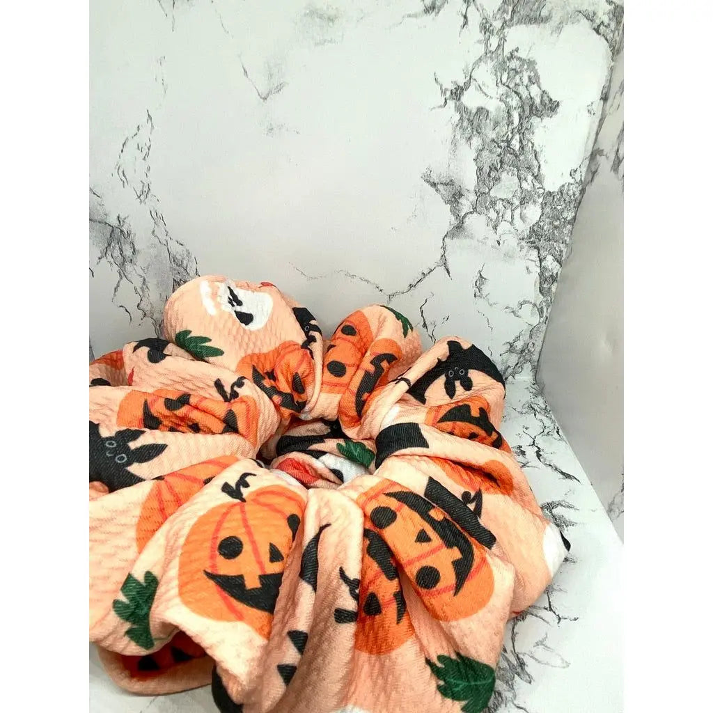 Pumpkin Bat and Skull Halloween Bullet Scrunchie