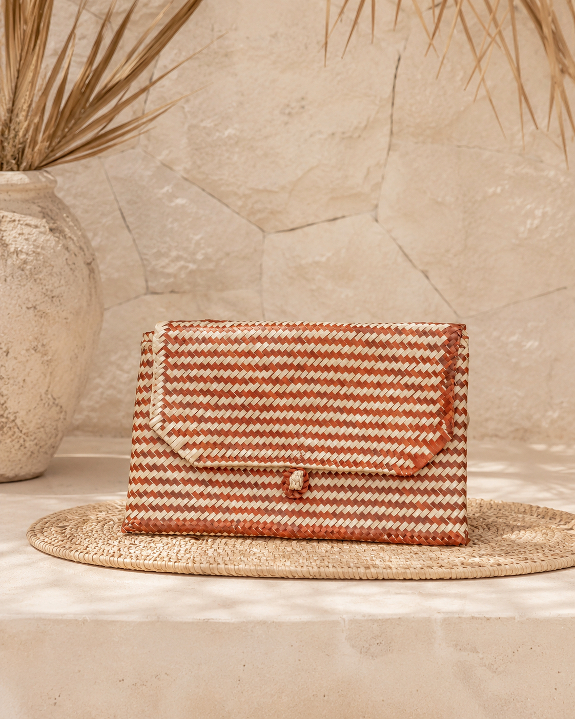 Stripes Rattan Clutch