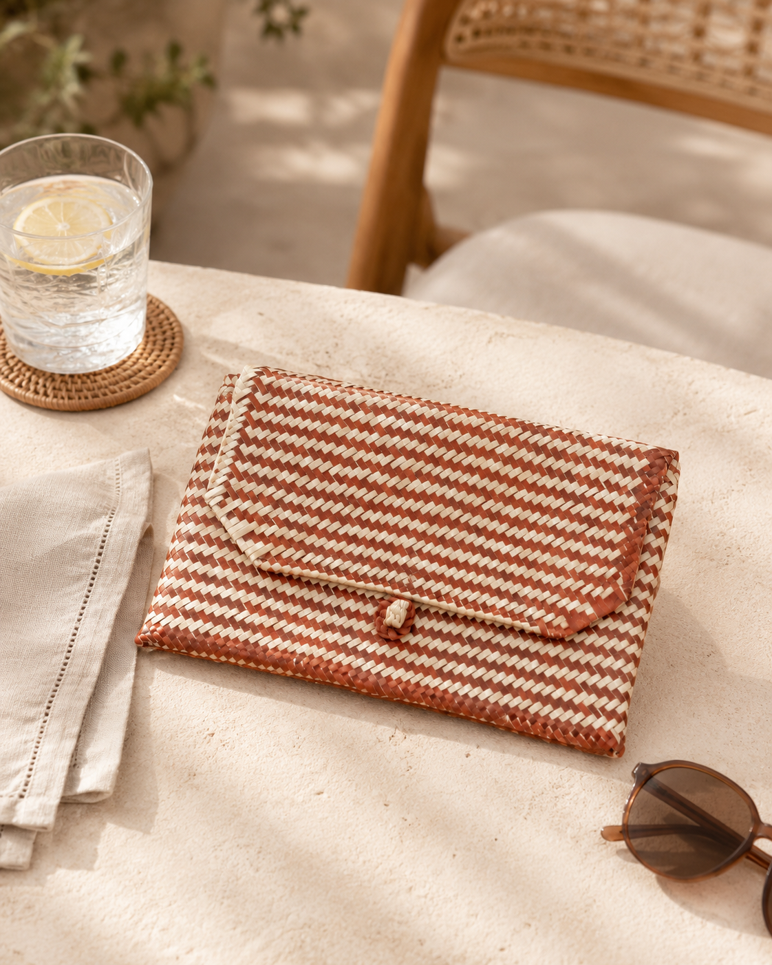 Stripes Rattan Clutch