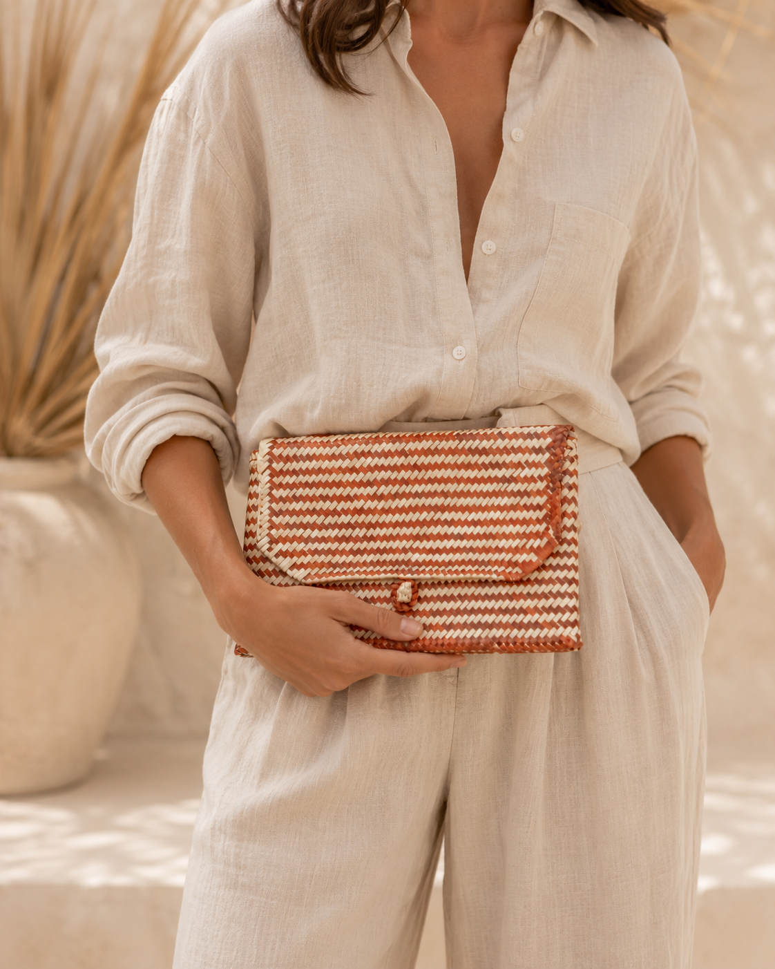 Stripes Rattan Clutch