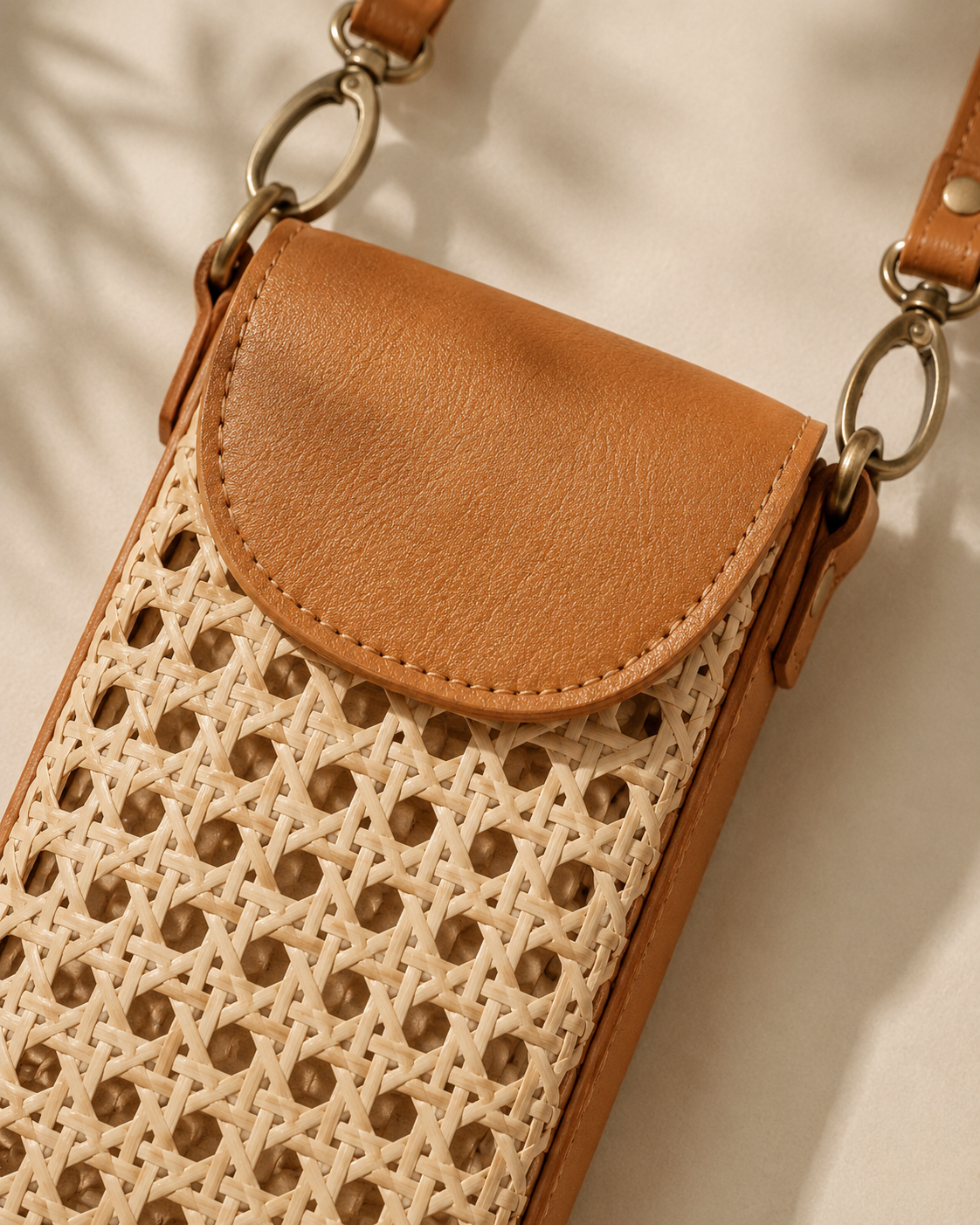 Nia Leather and Rattan Phone Sling