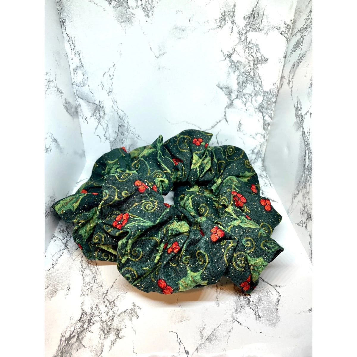 Glitter Holly Christmas Scrunchie