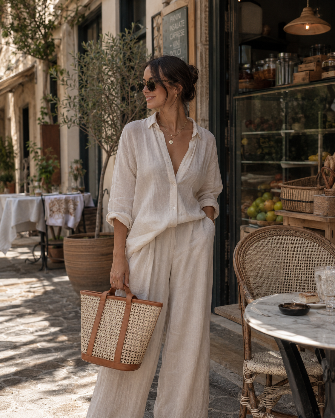Raja Leather and Cane Carryall Bag