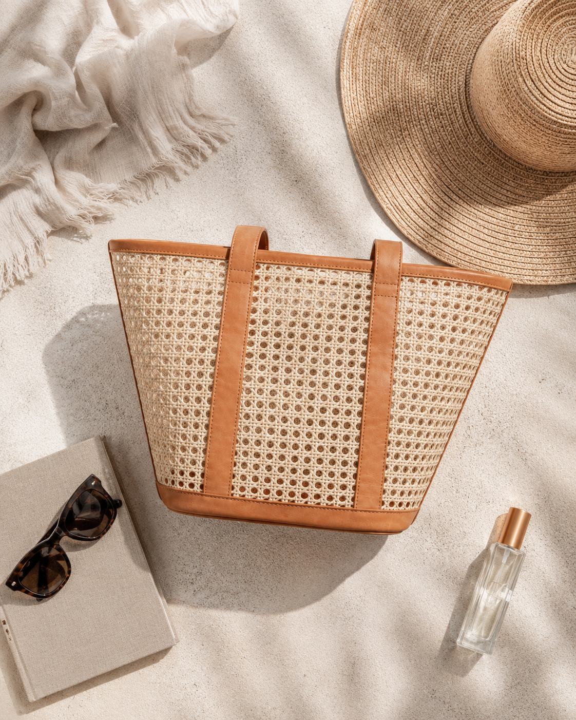 Raja Leather and Cane Carryall Bag