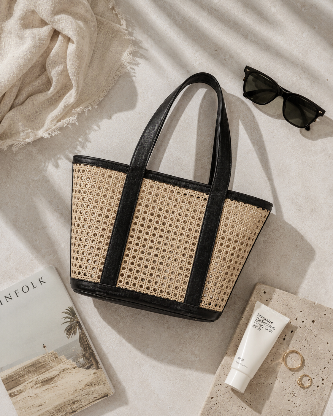 Raja Leather and Cane Carryall Bag