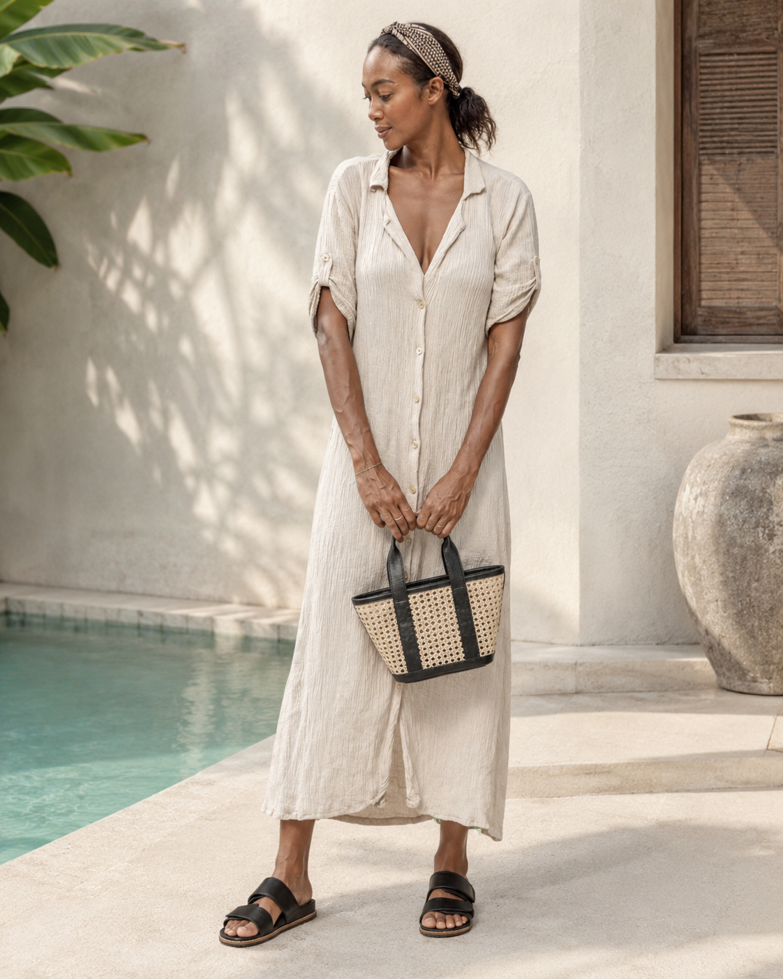 Raja Leather and Cane Carryall Bag