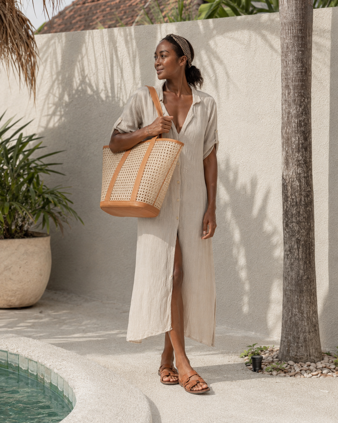 Raja Leather and Cane Carryall Bag
