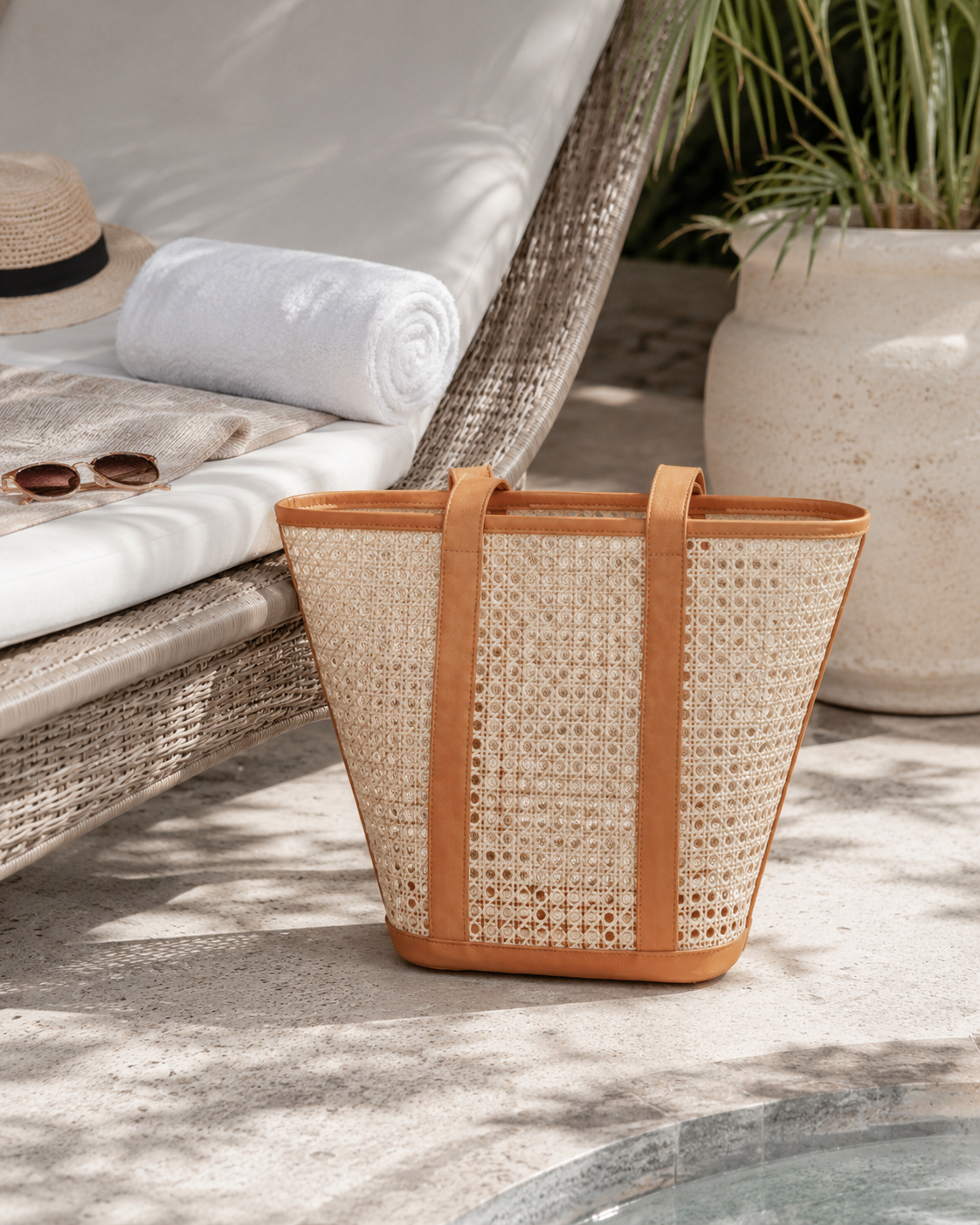 Raja Leather and Cane Carryall Bag