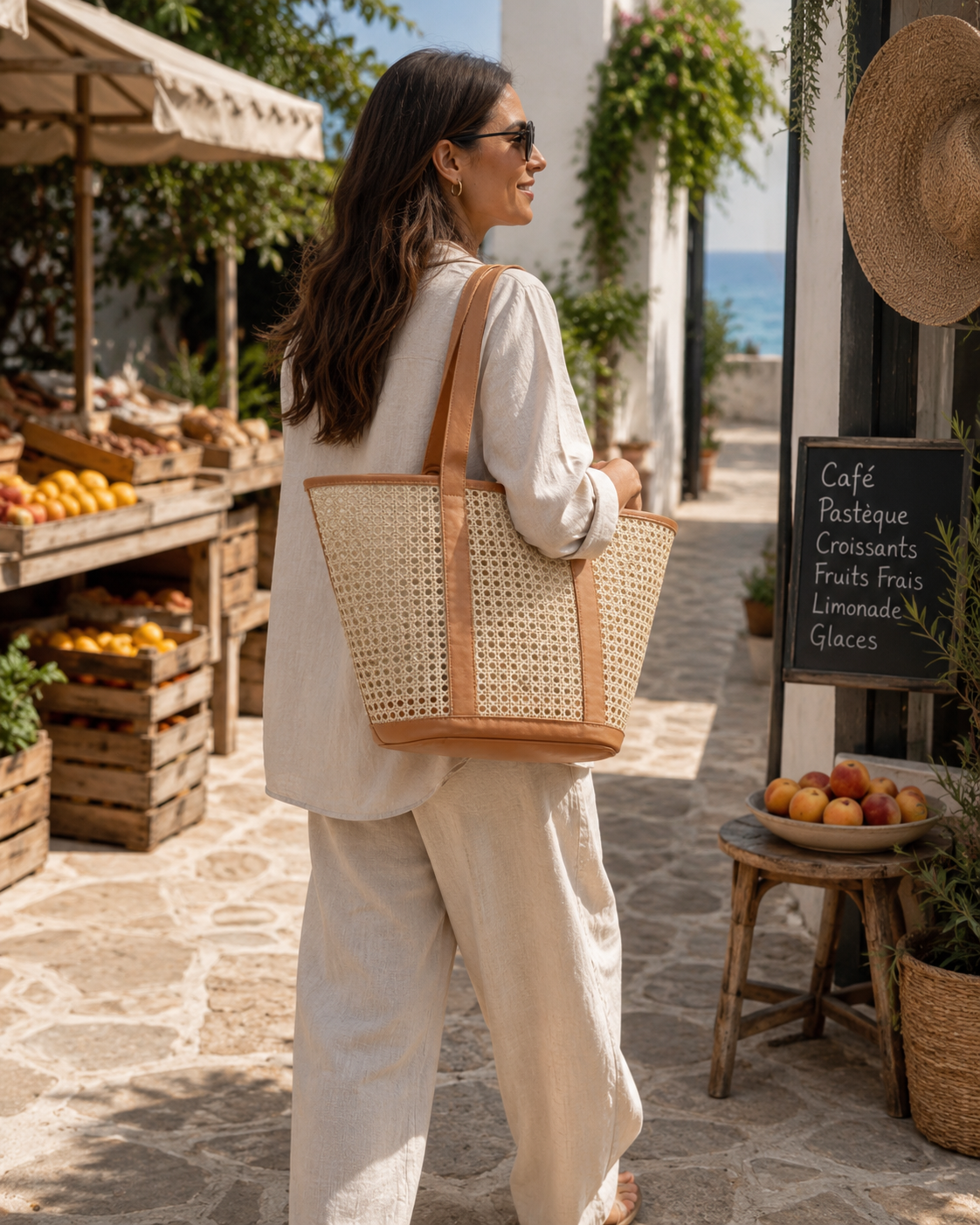 Raja Leather and Cane Carryall Bag