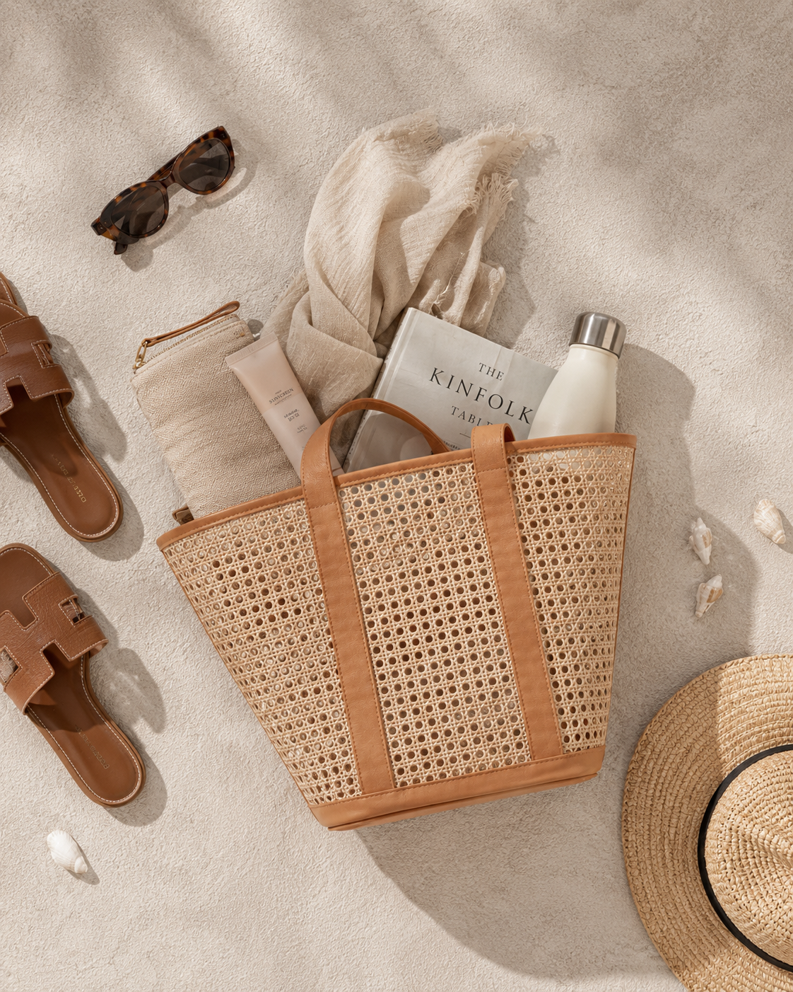 Raja Leather and Cane Carryall Bag