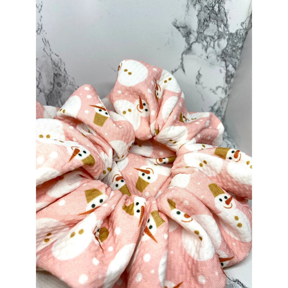 Pink Snowman Christmas Bullet Scrunchie