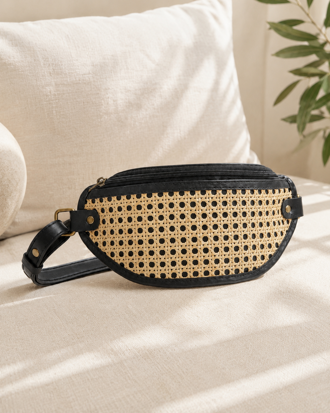 Raja Leather and Cane Sling Bag