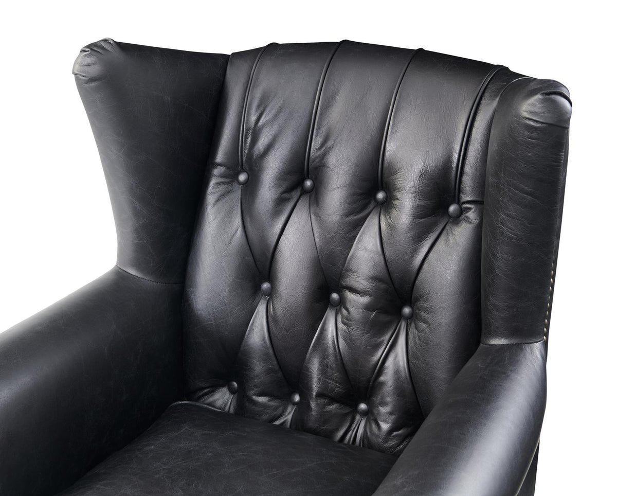 Tufted English Rolled Arm Wing Chair - Top Grain Leather
