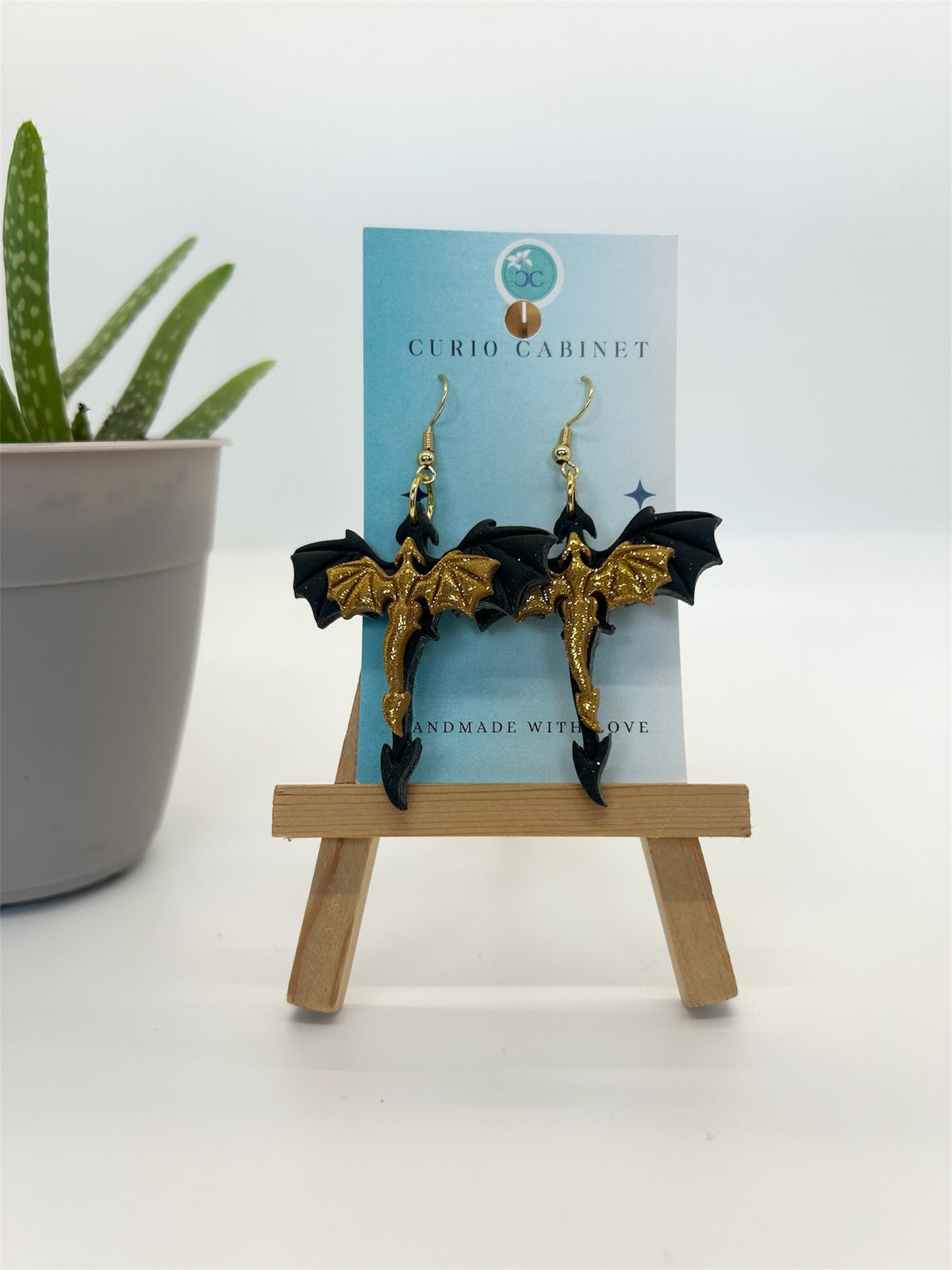 Gold and Black Dragons - Polymer Clay Earrings