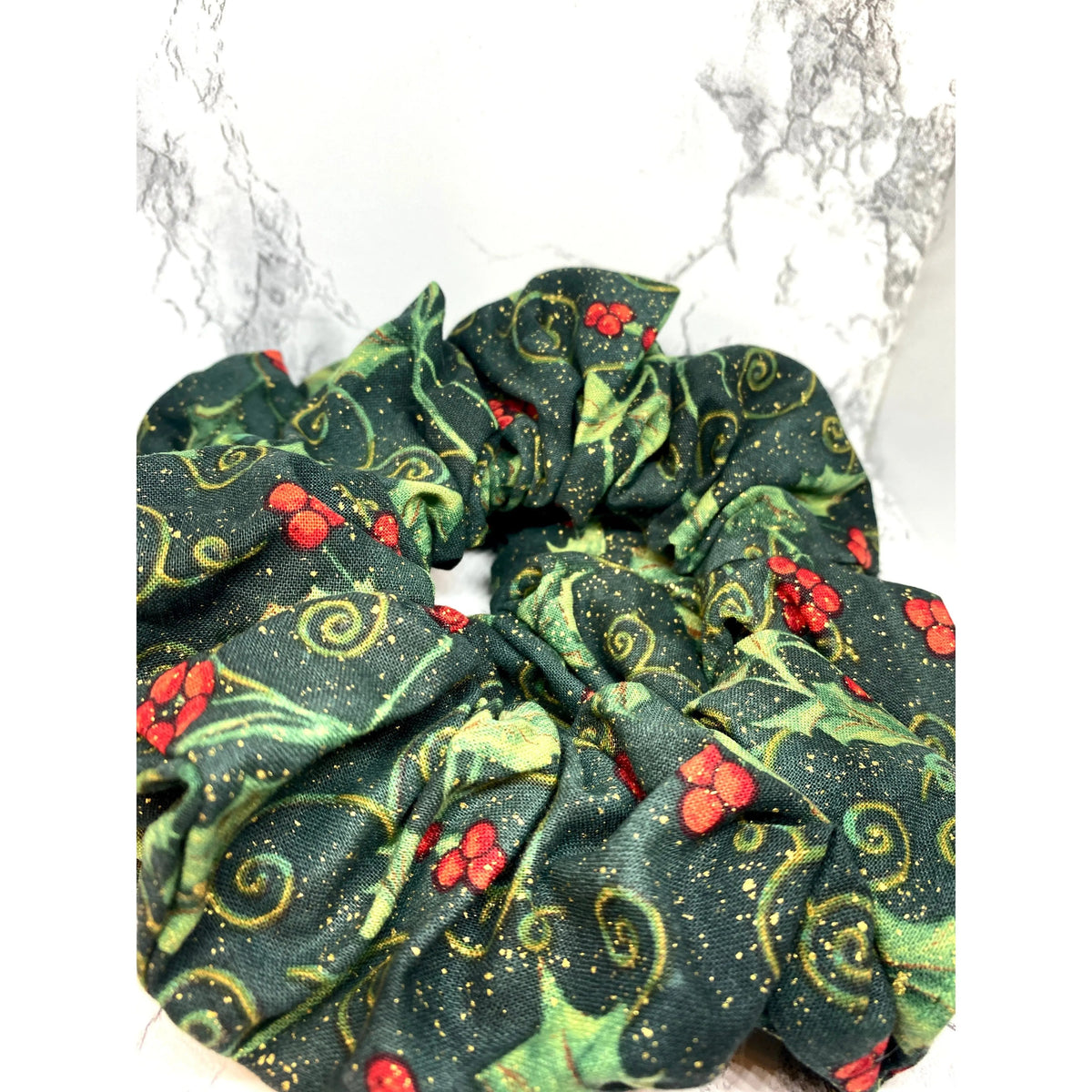 Glitter Holly Christmas Scrunchie
