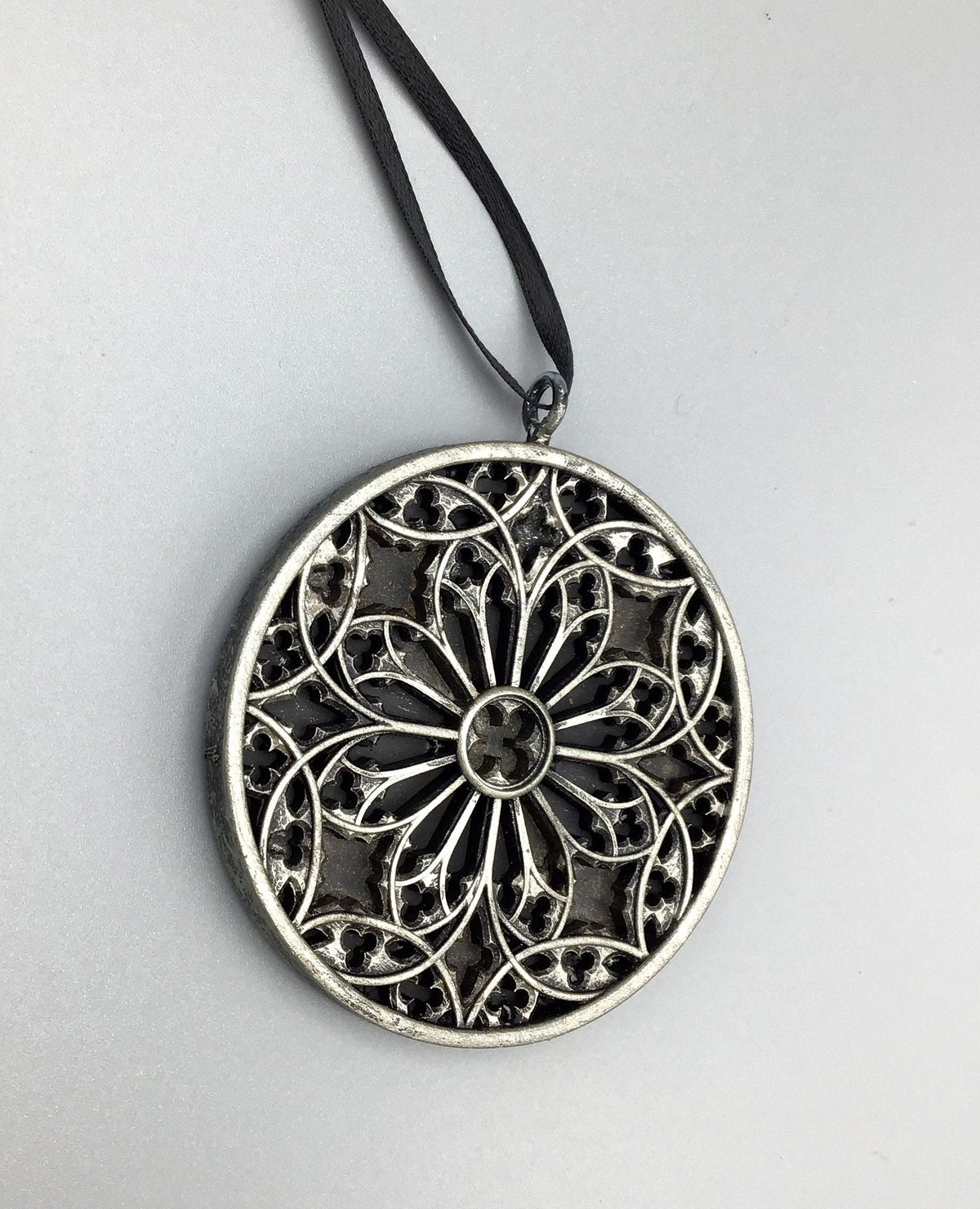 Gothic Cathedral Window Ornament, Pewter Finish | Unique Gothic Home Decor | Resin Medieval Architecture, Gothic Ornament Holiday Decor