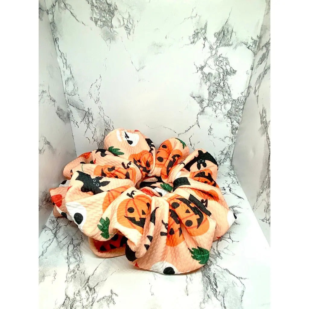 Pumpkin Bat and Skull Halloween Bullet Scrunchie
