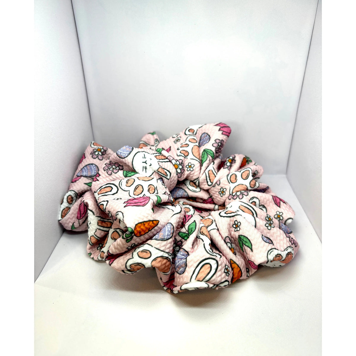 Pink Floral Bunny Easter Bullet Scrunchie