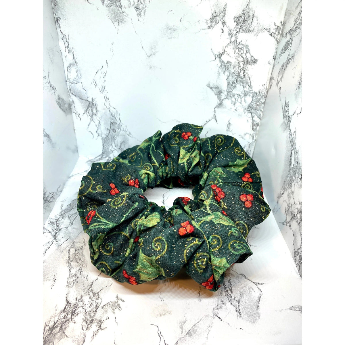 Glitter Holly Christmas Scrunchie