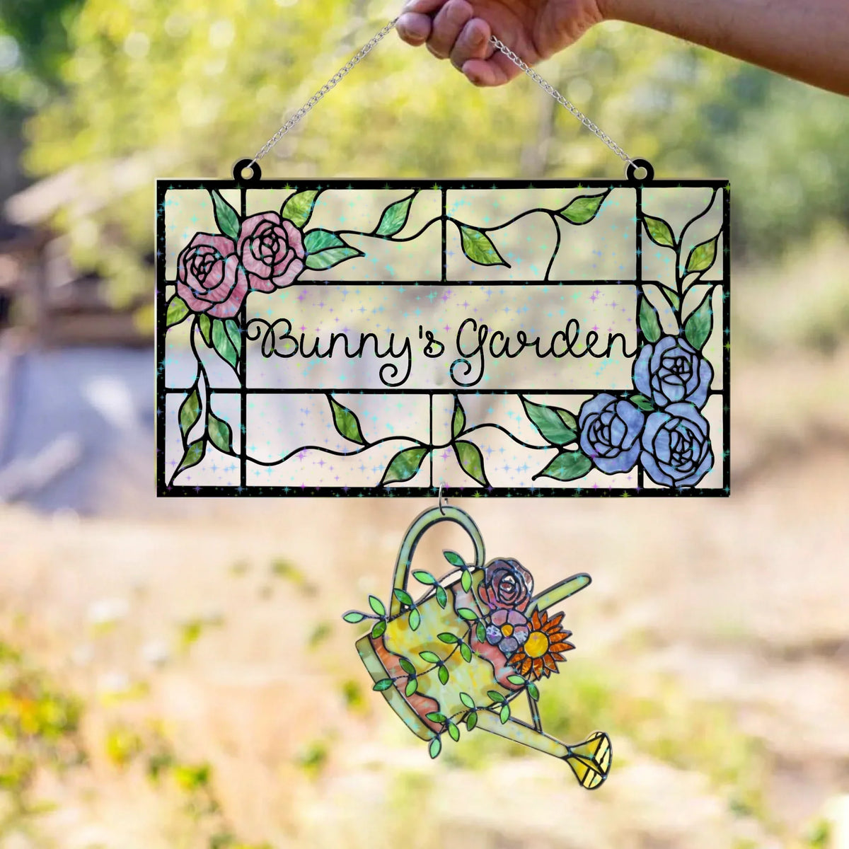 Personalized Hologram Garden Decor With Hanging Piece - Gift Idea For Mother/Grandma